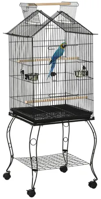 Obrázok produktu pre Klietka pre vtáky, 3 dvierka, 2 kŕmidlá, čierna, 50x58x145 cm