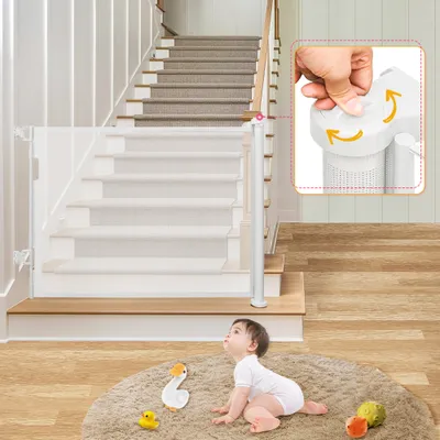 Image de Barrière de sécurité extensible Barrière de sécurité pour chien 0-180cm Hauteur 86 cm Barrière bébé Blanc
