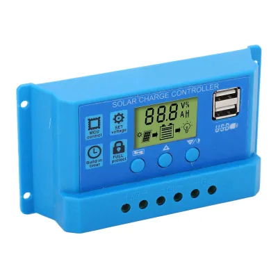 Produktbild von Solar Laderegler PWM LCD Display Parameter Einstellbar 2 USB Solar Laderegler Blau 12V 24V