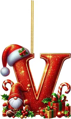 Produktbild von Weihnachtsbaumschmuck - 26 Buchstaben Weihnachtsbaum-Anhänger - A-Z Buchstaben-Ornamente - Alphabet Anhänger - Hängedeko für Weihnachtsbaum - V