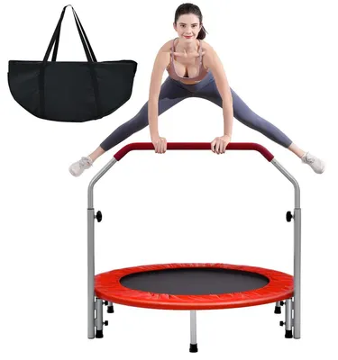 Obrázek produktu pro Mini trampolína, skládací, průměr 101 cm, s madlem, nosnost do 150 kg, červená barva