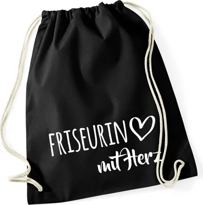 Produktbild von Huuraa Turnbeutel Friseurin mit Herz 12 Liter Black Baumwolle Rucksack Geschenkidee