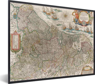 Produktbild von MuchoWow® Gerahmtes Poster Karte der Niederlande 80x60 cm - Poster mit Schwarzem Bilderrahmen Wandposter Rahmen Foto Bilder - Schwarzem - Mit Gestell