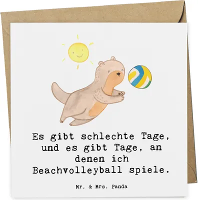Produktbild von Mr. & Mrs. Panda Grußkarte Otter Beachvolleyball - Weiß - Geschenk, Ballsport, Klappkarte, anlasskarte, Volleyball, Volleyballturnier, doppelkarte, Glückwunschkarte