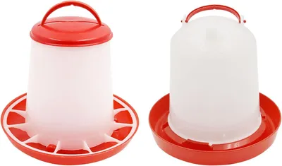 Zdjęcie produktu dla Karmnik i poidło dla kur 1,5 kg i 1,5 L, czerwony i biały, dla kur