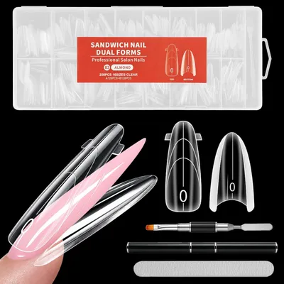 Produktbild von Dual nail forms 256 Stücke, transparent, 16 Größen, Mandel, für Polygel Nagelverlängerung