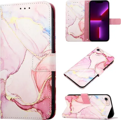 Image de coque iPhone SE 2020, Coque en cuirPolyuréthaneavec motif marbré, pochettes pour cartes, étui pour iPhone SE 2020 / 8 / 7 / 6s / 6 Rose Blanc