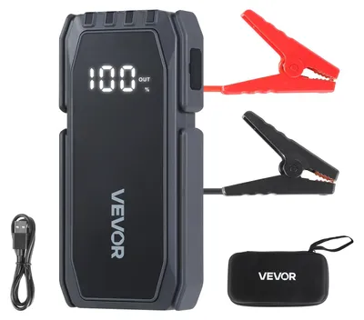 Productafbeelding van VEVOR Startaccu, startapparaat 1500A piekvermogen met LED-zaklamp en kabel voor motoren tot 6 liter benzine/4 liter diesel, draagbare booster met snelladen en veiligheidsbescherming voor noodgevallen
