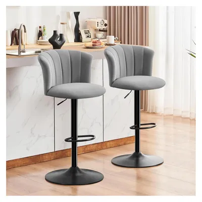 Produktbild von Barhocker 2er Set Höhenverstellbar Seidensamt Grau 360° Drehbar mit Lehne