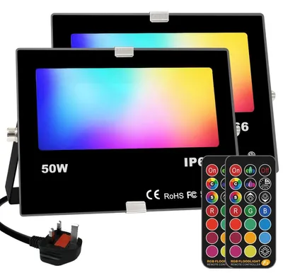 LED-Flutlicht 50W RGB 2er-Pack, IP66, Fernbedienung, Timer