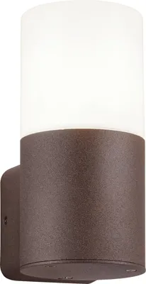 A close-up studio shot of a brown and white outdoor wall light.