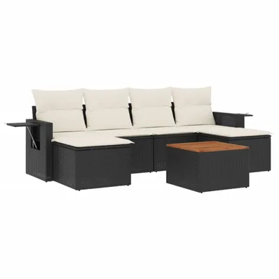 Produktbild von vidaXL 7-tlg. Garten-Sofagarnitur mit Kissen Schwarz Poly Rattan