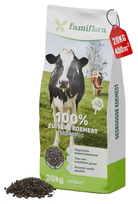 Produktbild von Famiflora Dünger - getrockneter Kuhmist - 20 kg - für 400 m² - Verbessert die Bodenstruktur für optimales Pflanzenwachstum - Erhöht die Fruchtbarkeit für üppige Gärten