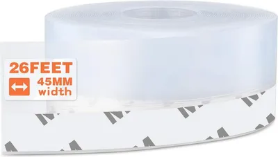 Produktbild von 26 Fuß Silikon-Dichtungsstreifen, Tür-Dichtungsstreifen, Dichtungsband für Tür-Zugluftstopper, Klebeband für Türen, Fenster und Duschglaslücken (transparent, 45 mm)