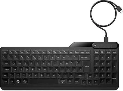 Zdjęcie produktu dla HP Przewodowa klawiatura do wielu urządzeń 405 z podświetleniem, Pełnowymiarowy (100%), Przewodowa, USB, Membranowa, Czarny