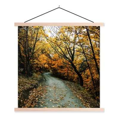 Produktbild von MuchoWow® Textilposter Blätter - Herbst - Wald 120x120 cm mit holzfarbenen Rahmen - Textil-Poster