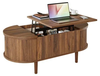 Immagine prodotto di Tavolino ovale, regolabile, in stile vintage, con gambe in legno massello