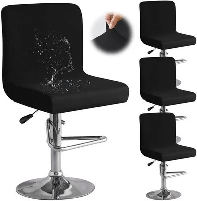 Produktbild von Unyqoos® 4er-Set schwarze Stretch-Stuhlhussen aus Polyester für Esszimmerstühle mit Lehne (Rückenlehne 30–46 cm), maschinenwaschbar
