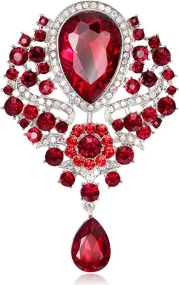 Produktbild von Glas Strass Wassertropfen Form Brosche Pin Galvanisierte Langlebige Party Schmuck Brosche Kleidung Dekor-Rot