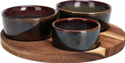 Image de Service à tapas Excellent Houseware, bambou/céramique, 20 x 1,2 cm, marron