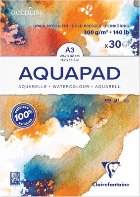 Produktbild von Clairefontaine 975722C - Malblock Aquarell Papier mittelfein gekörnt Goldline Aqua 30 Blatt 29,7x42 cm 300g
