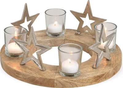 Produktbild von Holz Adventskranz rund mit Deko und Kerzen natur Ø ca. 30 cm