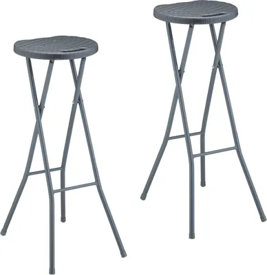 Produktbild von Relaxdays Barhocker, 2er Set, Rattan-Optik, klappbarer Garten Tresenhocker, Kunststoff, Stahl, HBT: 80x34x45 cm, grau
