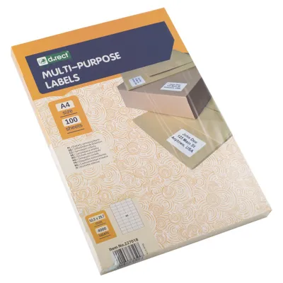 Produktbild von D.RECT Klebeetiketten Universal-Etiketten (52.5x29.7mm auf DIN A4) bedruckbar selbstklebend 100 Blatt/Packung 40 Etiketten/Blatt 4000 Stücke weiß