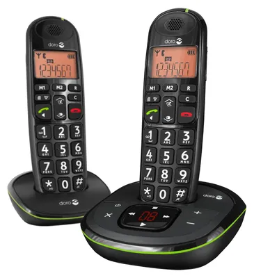 Productafbeelding van Doro Phone EASY 105WR DUO: Draadloos telefoon met een laag stralingsniveau, voorzien van een antwoordapparaat, nummerweergave, 10 uur spreektijd, 4 dagen stand-by, handsfree functie en DECT technologie