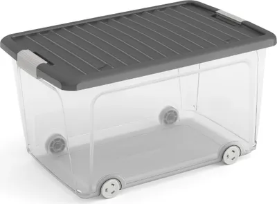 Produktbild von SuperSparSet 20x Mehrzweck Aufbewahrungsbehälter HAWK mit grauem Deckel und Rädern | HxBxT 17x79x39cm | 35 Liter | Transparent | Behälter, Box, Aufbewahrungsbehälter, Aufbewahrungsbox