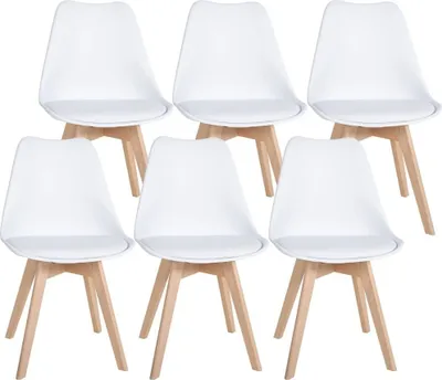 Immagine prodotto di set di 6 pezzi di sedie da pranzo - Sedie comfort - Seduta ergonomica e leggera, legno di alta qualità | Colore: bianco