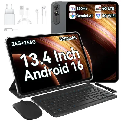 Obrázek produktu pro Tablet Blackview oscal, 13,4" 2K displej s frekvencí 120 Hz, 24 GB (6 + 18) RAM, 256 GB ROM, Android 16, 4G SIM, 8300 mAh, fotoaparát 16 + 8 MP, tenký 0,79 cm / 750 g, all-in-one