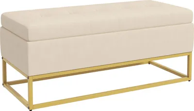 Produktbild von Sitzbank Mit Stauraum Polsterbank Mit Klappdeckel In Samtoptik, Bettbank Mit Stahlbeinen, Beige, 110X44X49Cm