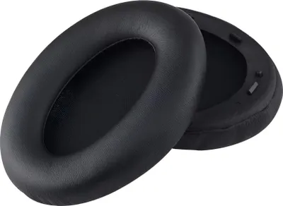 Two black ear pads for headphones are shown on a white background.