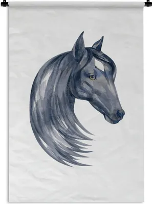 Produktbild von MuchoWow® Wandteppich Wandbehang Pferd - Aquarell - Schwarz - Mädchen - Kinder - Mädchen 90x135 cm Tapisserie Dekoration Wandtuch - Baumwolle - Wandskulptur