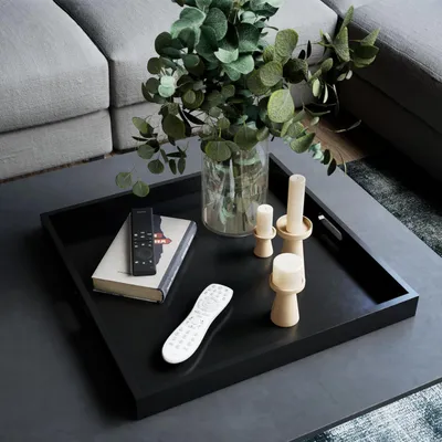 Produktbild von Schwarzes großes Ottomaan-Serviertisch - extra großes Serviertisch mit Griffen - Wohnzimmer-Salontisch - 508 cm