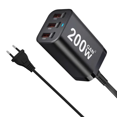 Produktbild von USB-C-Schnellladegerät mit 200 W und 6 Anschlüssen, GaN-Schnellladegerät, Netzteil für iPhone 14/13/12 Serie, Samsung Galaxy S23/S22/S21