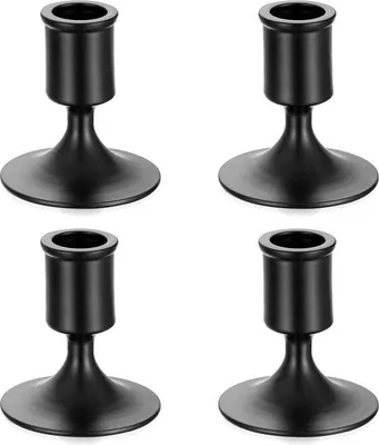 Productafbeelding van Famanu kaarsenhouder, zwart, voor stompkaarsen - Set van 4 kaarsenhouders voor moderne decoratie