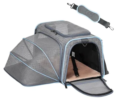 Immagine prodotto di Borsa da trasporto pieghevole per gatti e cani, espandibile, taglia M, grigia, 43x28x28 cm (piegata)