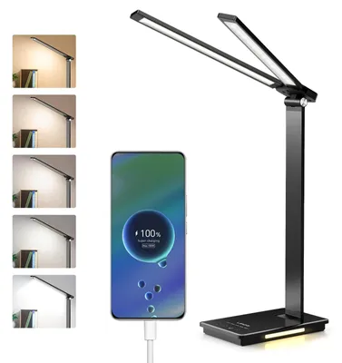 Obrázek produktu pro LED stolní lampa, nabíjecí a s regulací jasu, 5 barevných režimů, 5 úrovní jasu, skládací, baterie 2000 mAh