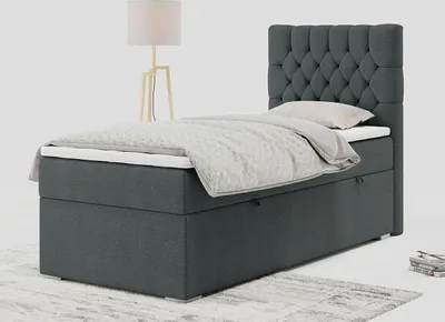 Produktbild von Einzelbett - Boxspringbett 90x200 mit Bettkasten und Matratzentopper - PERA 90 - rechts - Dunkelgrau - H3