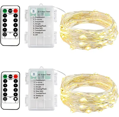 Lichterkette-Set 2er, 5,5 m, 50 LEDs, warmweiß, Timer, Fernbedienung
