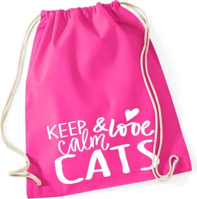 Produktbild von Huuraa Turnbeutel Keep calm and love Cats 12 Liter Fuchsia Baumwolle Rucksack Geschenkidee