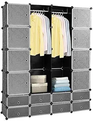 Produktbild von EINFEBEN 20 Wuerfel Weiss Regalsystem Kleiderschrank Kleiderschränke Kunststoff DIY Garderobenschrank mit Tueren Garderobe fuer Kinderzimmer Schlafzimmer einfach zu montieren