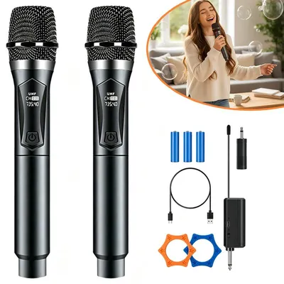 Produktbild von Kabelloses Mikrofon, Drahtloses Mikrofon Set mit Wiederaufladbarem, für Karaoke, Gesang, Partys, Bühne, Hochzeiten, Reden