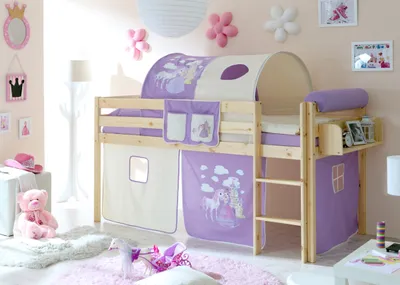 Produktbild von Hochbett "Malte" Kiefer Natur Motiv (Horse (Lila))