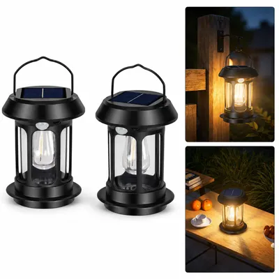 Produktbild von Solar-Gartenleuchten 2er-Set, mit Bewegungsmelder und Dämmerungssensor, 4 Lichtmodi, Type-C-aufladbar, für Garten und Camping