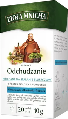 A box of herbal tea with an illustration of a monk and a monastery.