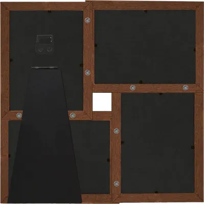 The back of a multi-photo frame with a stand.