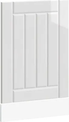 A white dishwasher front panel with a decorative grooved design.